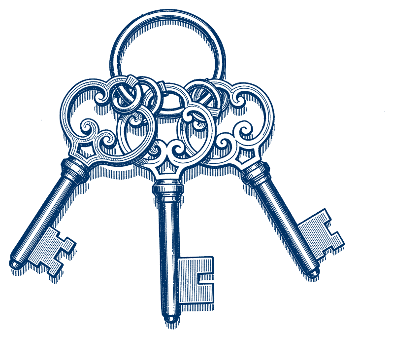 Engraving: a ring of three keys.