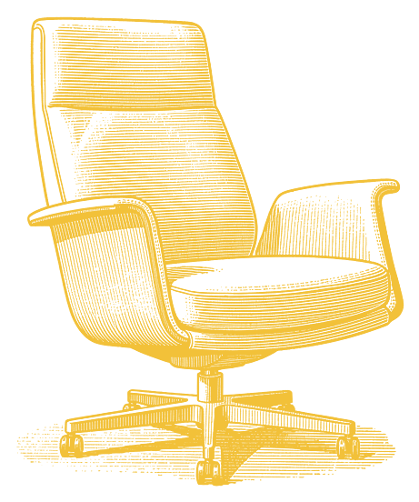 Engraving: an executive's chair, in gilded ink.