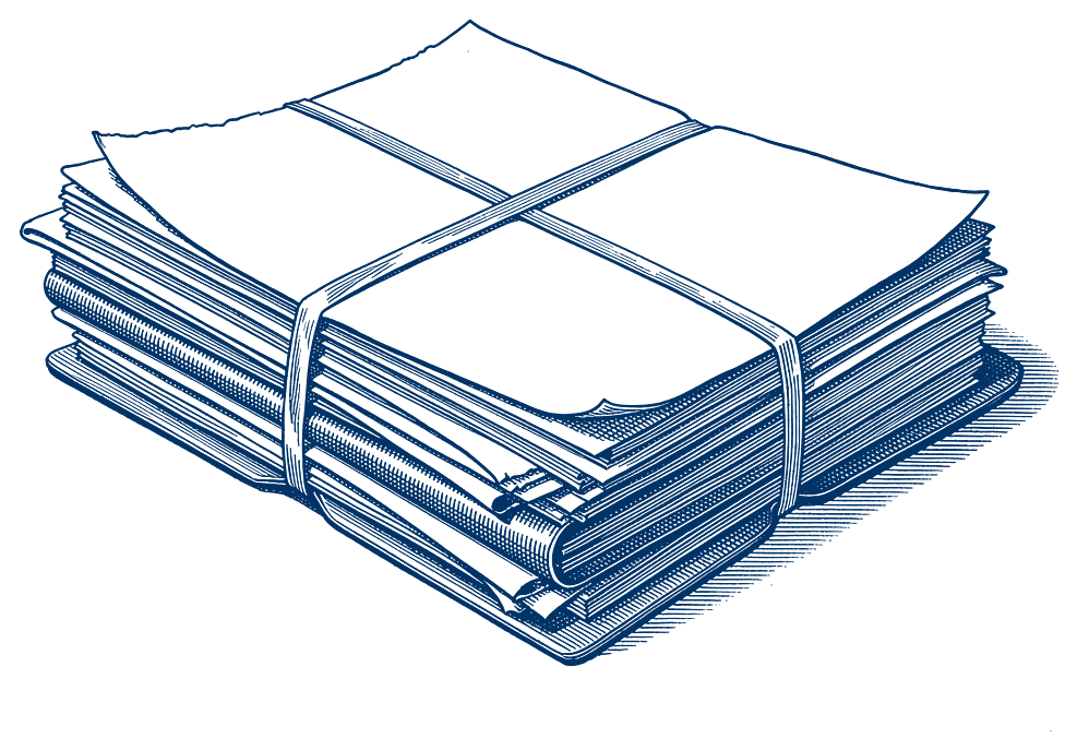 Gravure : une liasse de documents nouée.